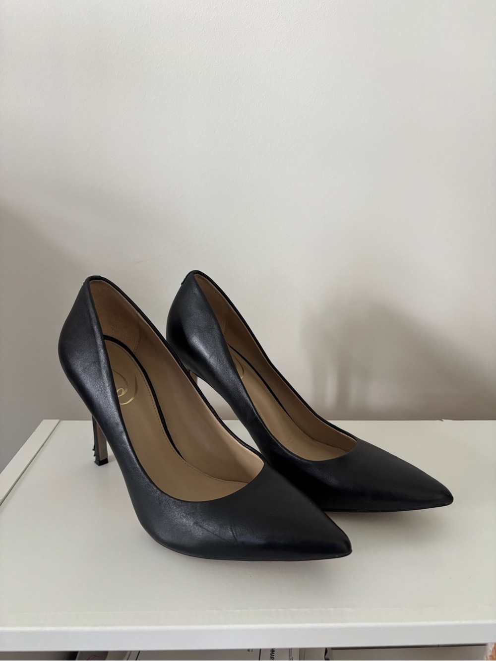 Sam Edelman Black Pointed Toe Leather Pumps
